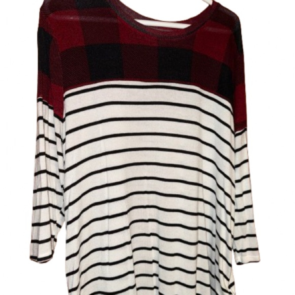 Maurices Red Plaid and Black Striped Long Sleeve Top